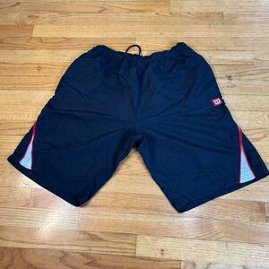 Wilson Mens Black Athletic Shorts Elastic Waist Side Stripe Red Logo Size M